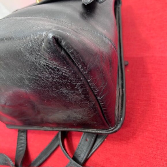 Vtg Coach Black Leather  Backpack Rucksack Drawstring + Celine Handkercheif(36) - Picture 15 of 15